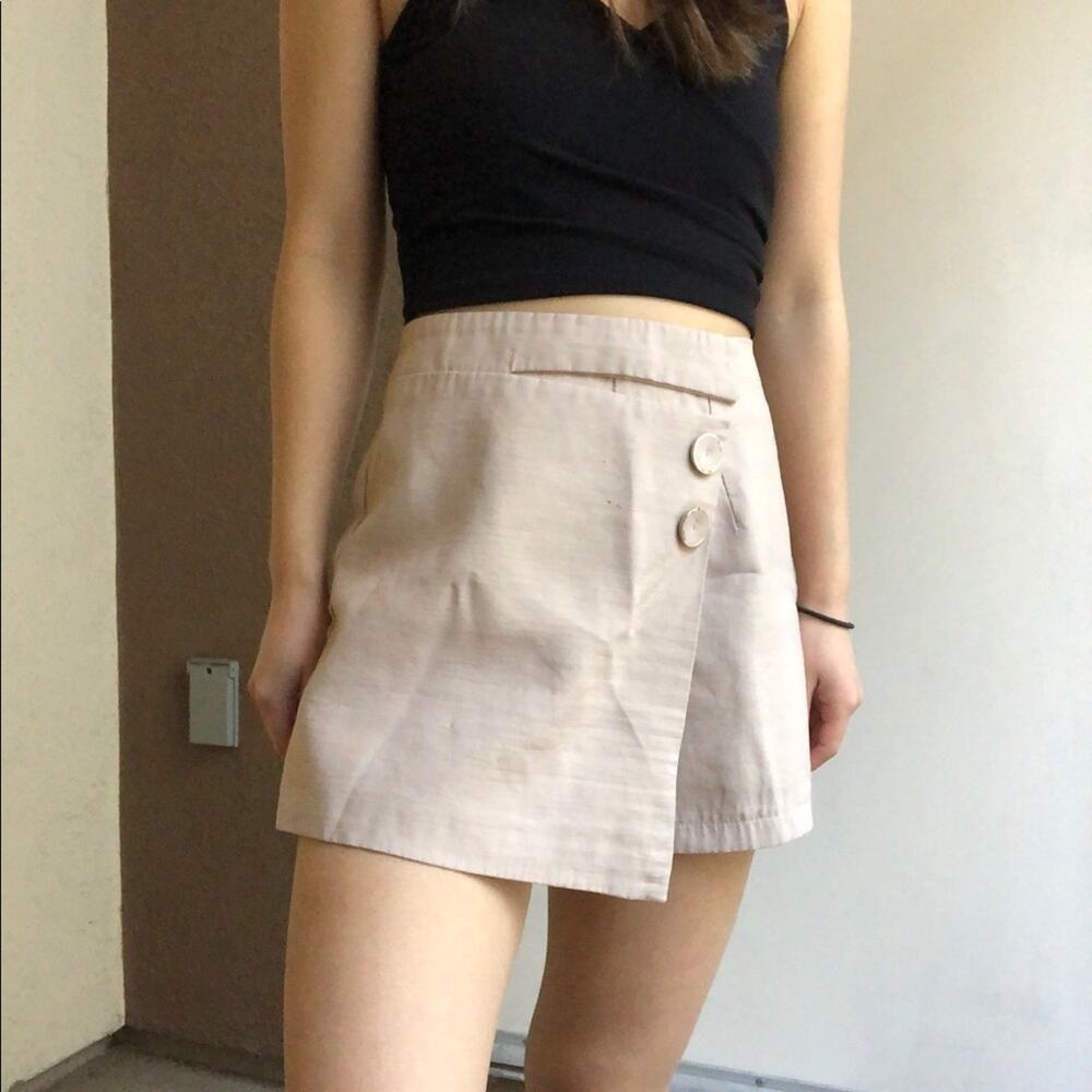 Vintage 90s beige button asymmetrical wrap skort small